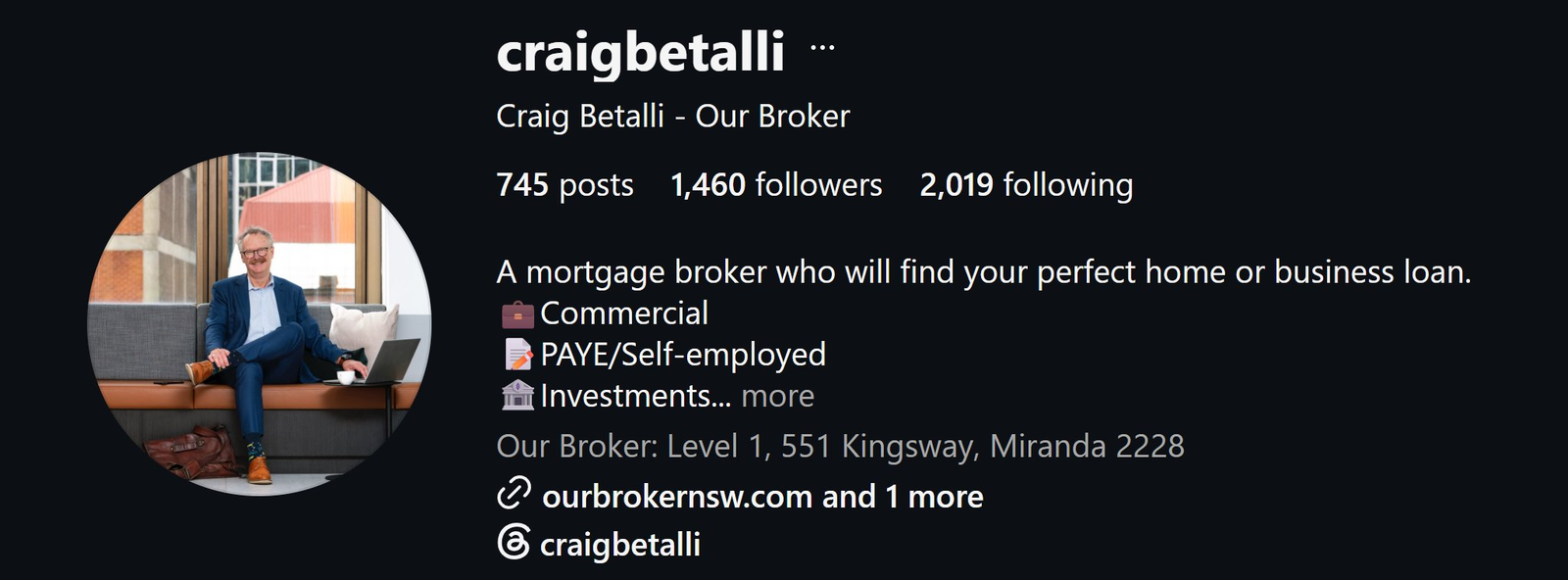 Craig Betalli Instagram profile — Our Broker